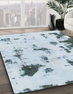 Machine Washable Abstract Cadet Blue Green Rug in a Family Room, wshabs1127