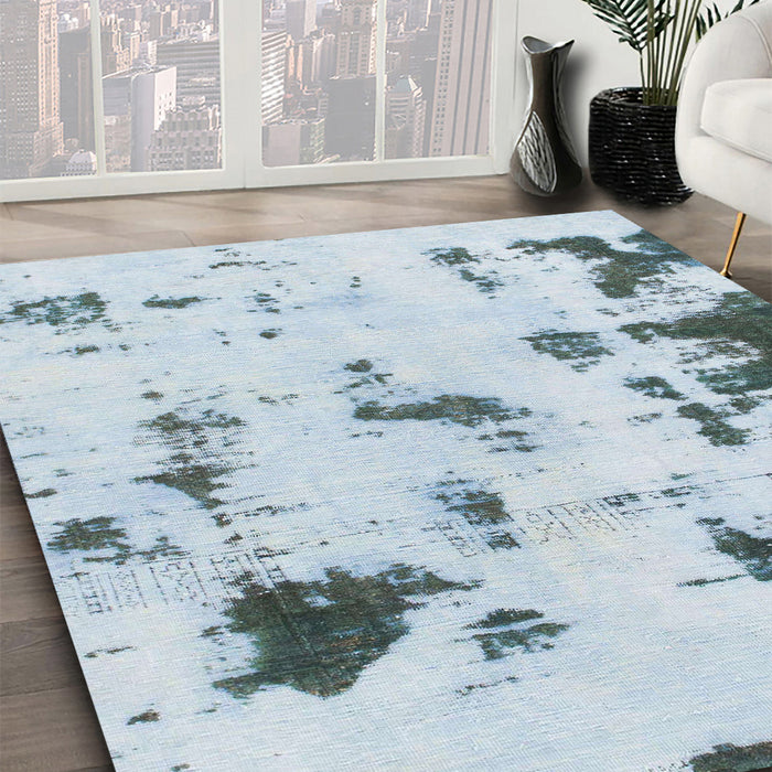 Machine Washable Abstract Cadet Blue Green Rug in a Family Room, wshabs1127