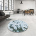 Round Machine Washable Abstract Cadet Blue Green Rug in a Office, wshabs1127