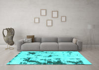 Machine Washable Abstract Turquoise Modern Rug, wshabs1127turq