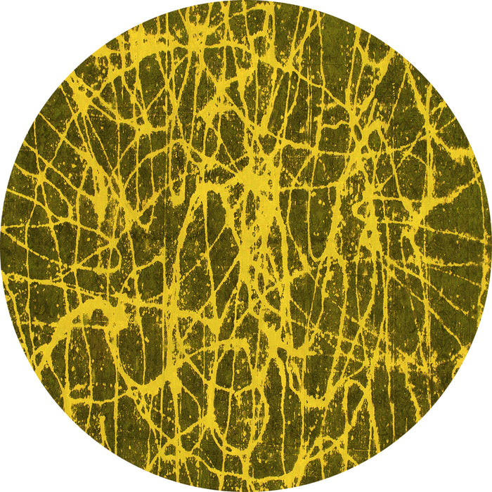 Round Abstract Yellow Modern Rug, abs1128yw