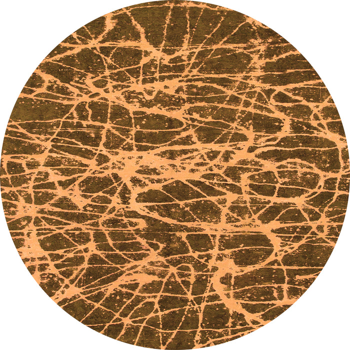 Round Machine Washable Abstract Orange Modern Area Rugs, wshabs1128org