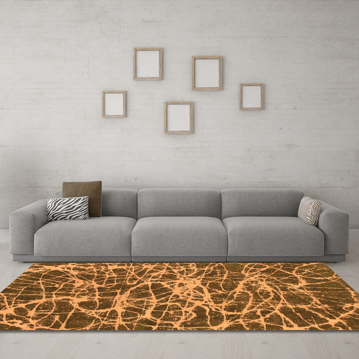 Machine Washable Abstract Orange Modern Area Rugs in a Living Room, wshabs1128org
