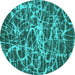 Round Abstract Turquoise Modern Rug, abs1128turq