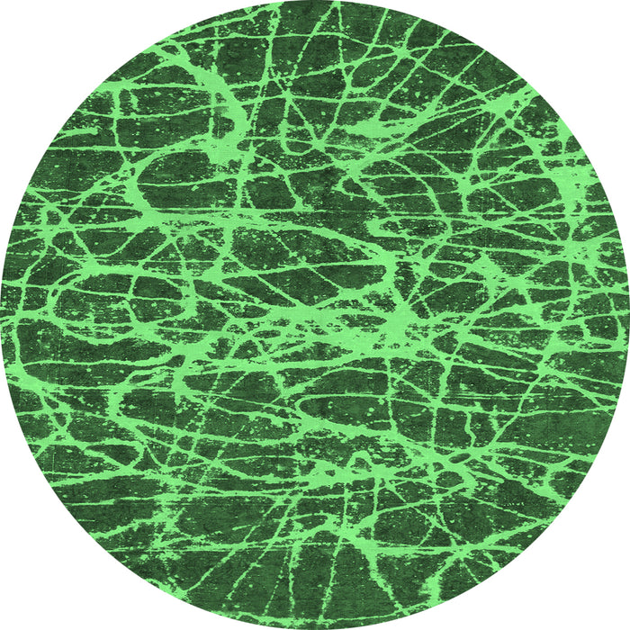 Round Machine Washable Abstract Emerald Green Modern Area Rugs, wshabs1128emgrn
