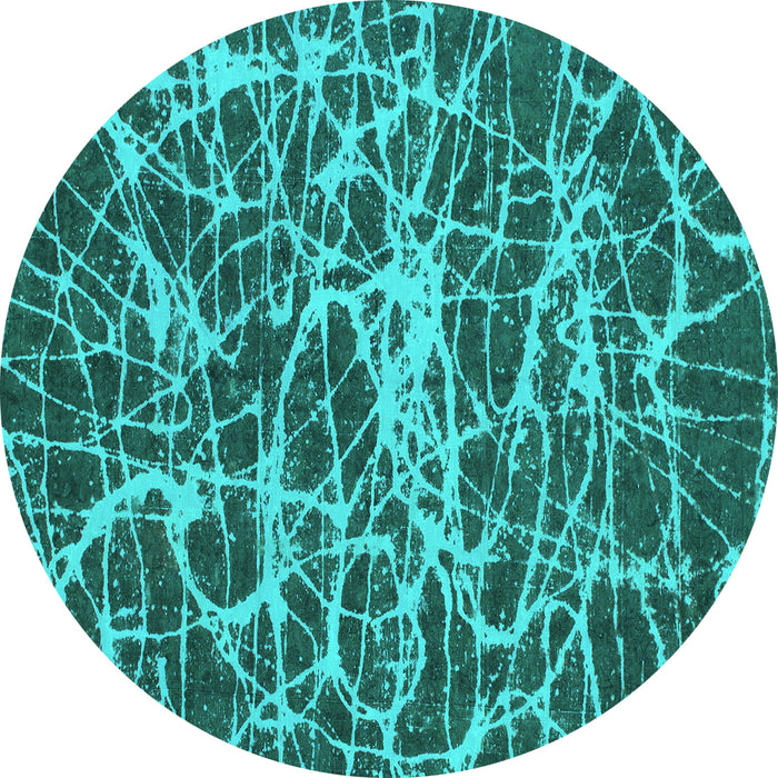 Round Machine Washable Abstract Turquoise Modern Area Rugs, wshabs1128turq