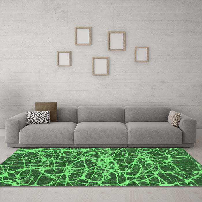 Machine Washable Abstract Emerald Green Modern Area Rugs in a Living Room,, wshabs1128emgrn