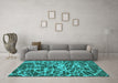 Machine Washable Abstract Turquoise Modern Area Rugs in a Living Room,, wshabs1128turq