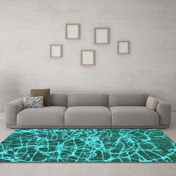 Machine Washable Abstract Turquoise Modern Area Rugs in a Living Room,, wshabs1128turq
