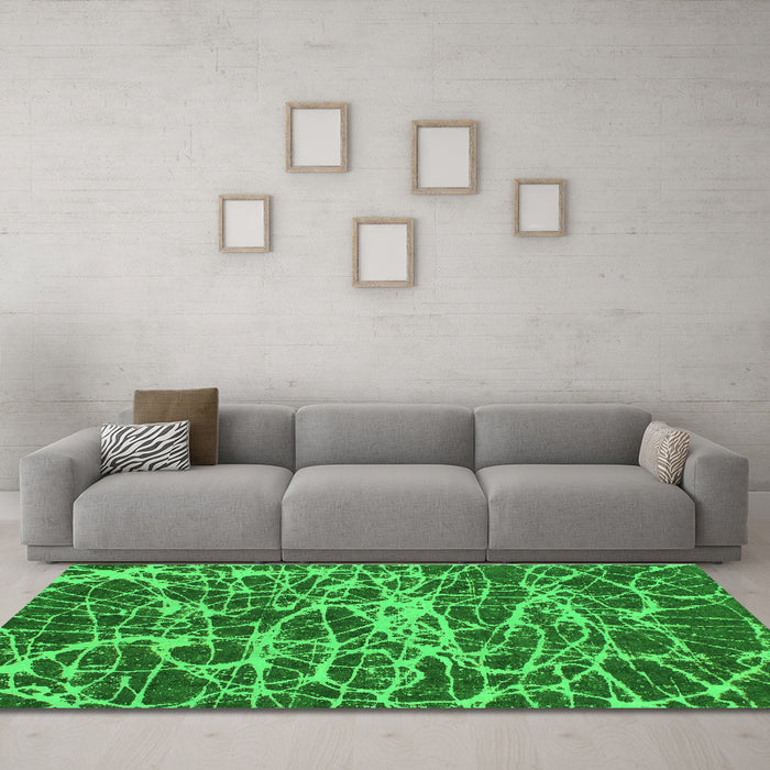 Machine Washable Abstract Green Modern Area Rugs in a Living Room,, wshabs1128grn
