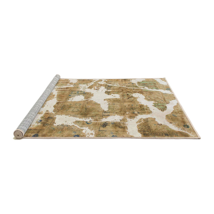 Sideview of Machine Washable Abstract Cinnamon Brown Rug, wshabs1129