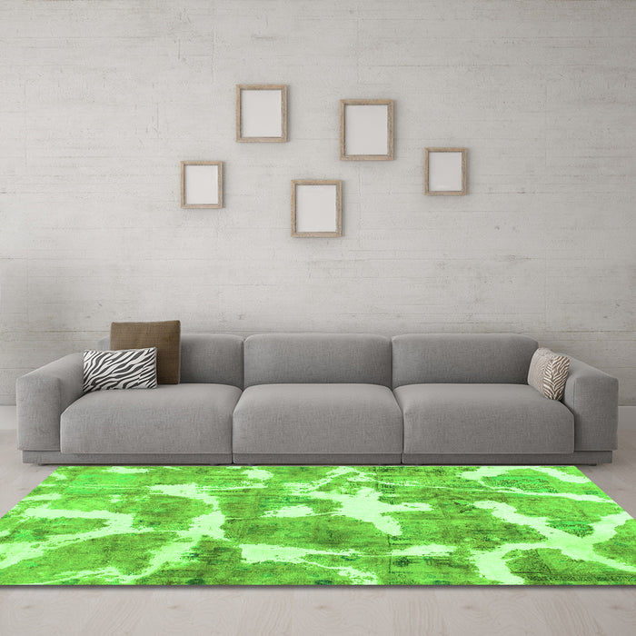 Machine Washable Abstract Green Modern Area Rugs in a Living Room,, wshabs1129grn