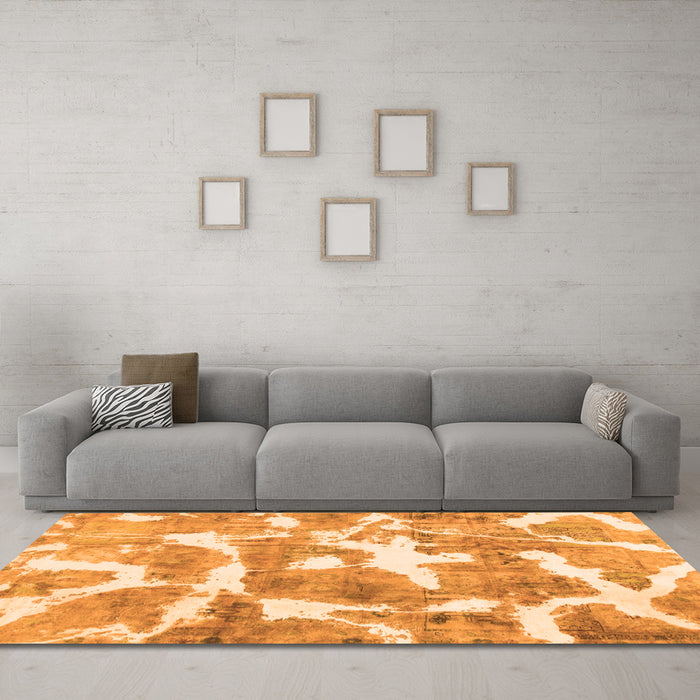 Machine Washable Abstract Orange Modern Area Rugs in a Living Room, wshabs1129org