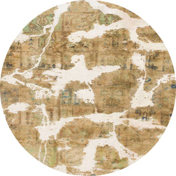Round Machine Washable Abstract Cinnamon Brown Rug, wshabs1129