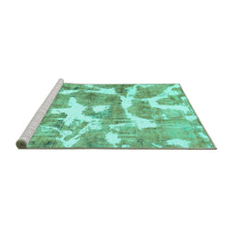 Sideview of Machine Washable Abstract Turquoise Modern Area Rugs, wshabs1129turq
