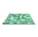 Sideview of Machine Washable Abstract Turquoise Modern Area Rugs, wshabs1129turq