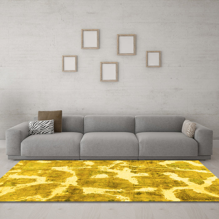 Machine Washable Abstract Yellow Modern Rug in a Living Room, wshabs1129yw