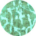 Round Abstract Turquoise Modern Rug, abs1129turq