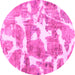 Round Machine Washable Abstract Pink Modern Rug, wshabs1129pnk