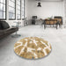 Round Machine Washable Abstract Cinnamon Brown Rug in a Office, wshabs1129