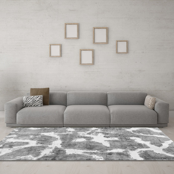 Machine Washable Abstract Gray Modern Rug in a Living Room,, wshabs1129gry