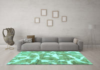 Machine Washable Abstract Turquoise Modern Rug, wshabs1129turq