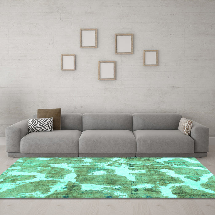 Machine Washable Abstract Turquoise Modern Area Rugs in a Living Room,, wshabs1129turq