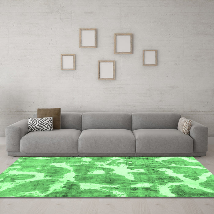 Machine Washable Abstract Emerald Green Modern Area Rugs in a Living Room,, wshabs1129emgrn