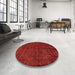 Round Machine Washable Abstract Tomato Red Rug in a Office, wshabs112