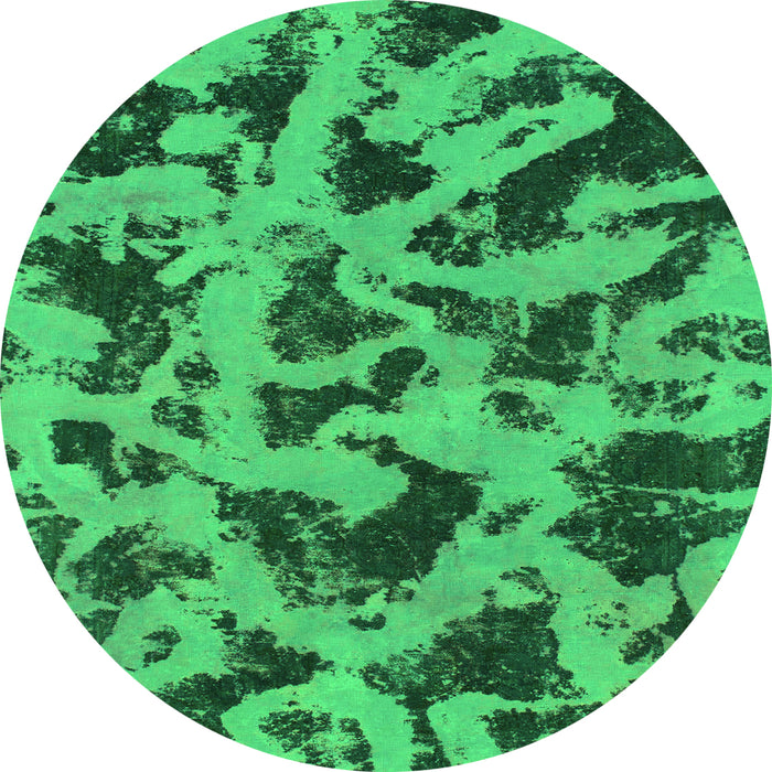 Round Machine Washable Abstract Green Modern Area Rugs, wshabs1130grn