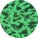 Round Machine Washable Abstract Green Modern Area Rugs, wshabs1130grn