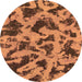 Round Machine Washable Abstract Orange Modern Area Rugs, wshabs1130org