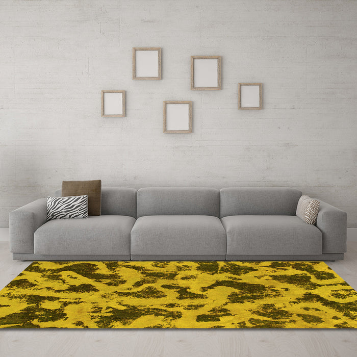 Machine Washable Abstract Yellow Modern Rug in a Living Room, wshabs1130yw