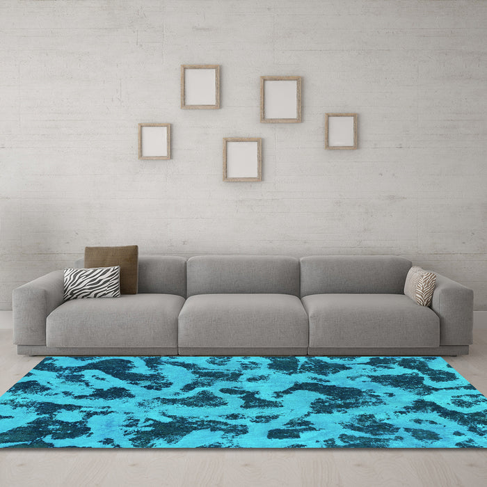 Machine Washable Abstract Turquoise Modern Area Rugs in a Living Room,, wshabs1130turq