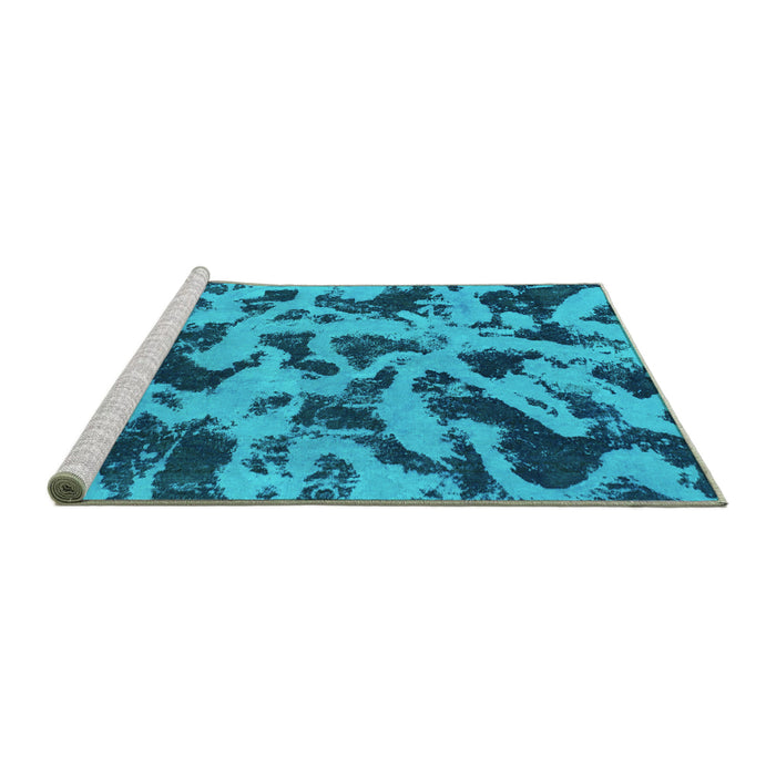 Sideview of Machine Washable Abstract Turquoise Modern Area Rugs, wshabs1130turq