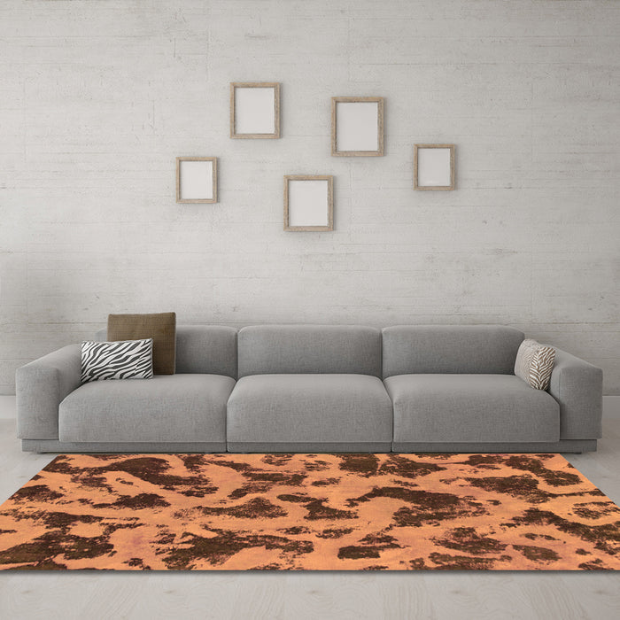 Machine Washable Abstract Orange Modern Area Rugs in a Living Room, wshabs1130org