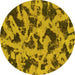 Round Machine Washable Abstract Yellow Modern Rug, wshabs1130yw