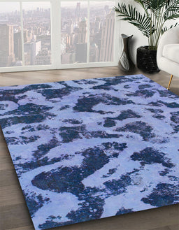 Machine Washable Abstract Sky Blue Rug in a Family Room, wshabs1130