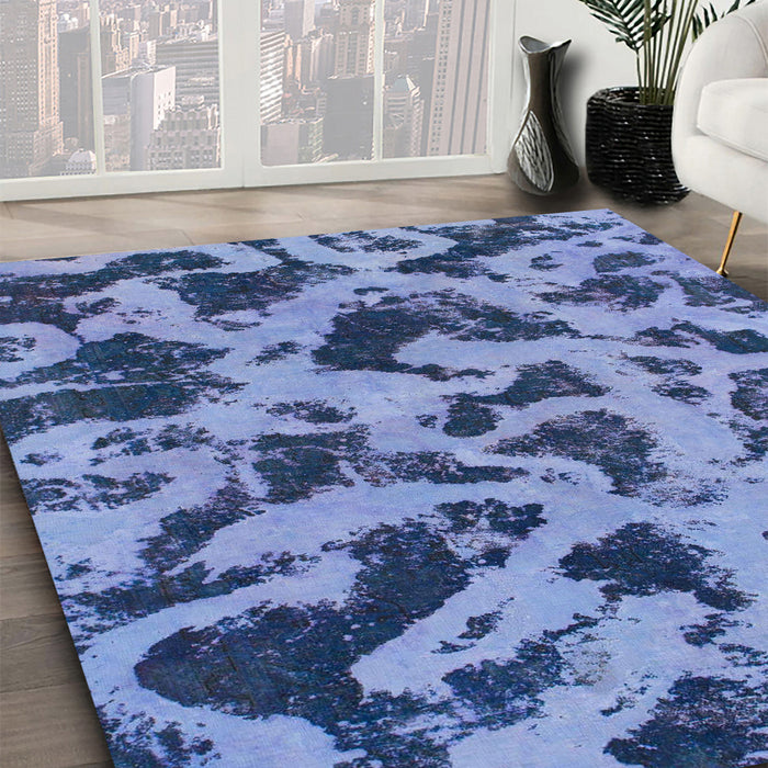 Round Abstract Sky Blue Modern Rug in a Office, abs1130