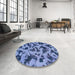 Round Machine Washable Abstract Sky Blue Rug in a Office, wshabs1130