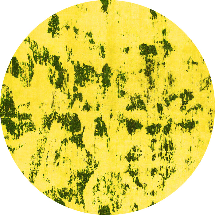Round Machine Washable Abstract Yellow Modern Rug, wshabs1131yw