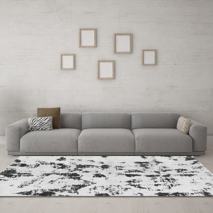 Machine Washable Abstract Gray Modern Rug in a Living Room,, wshabs1131gry