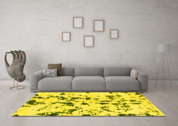 Machine Washable Abstract Yellow Modern Rug in a Living Room, wshabs1131yw
