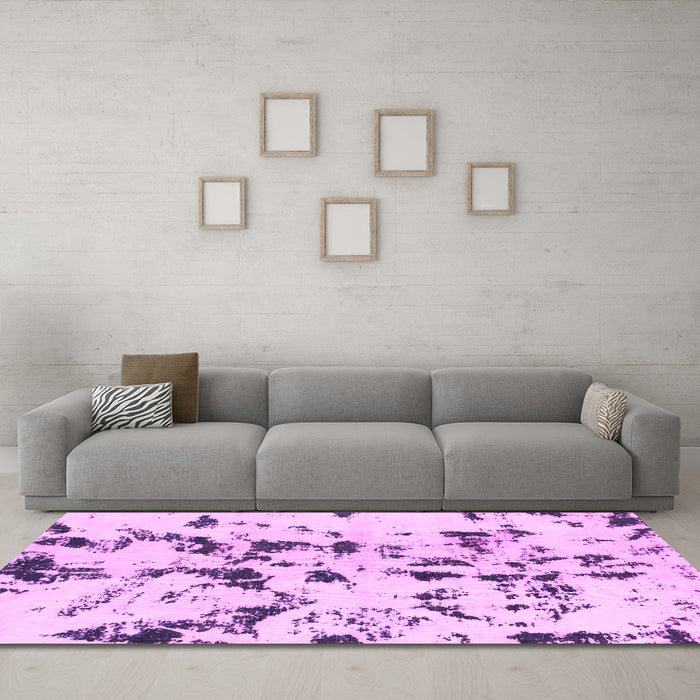Machine Washable Abstract Pink Modern Rug in a Living Room, wshabs1131pnk