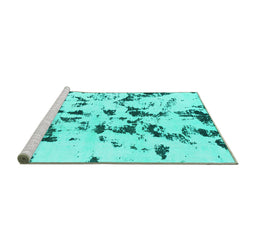 Sideview of Machine Washable Abstract Turquoise Modern Area Rugs, wshabs1131turq