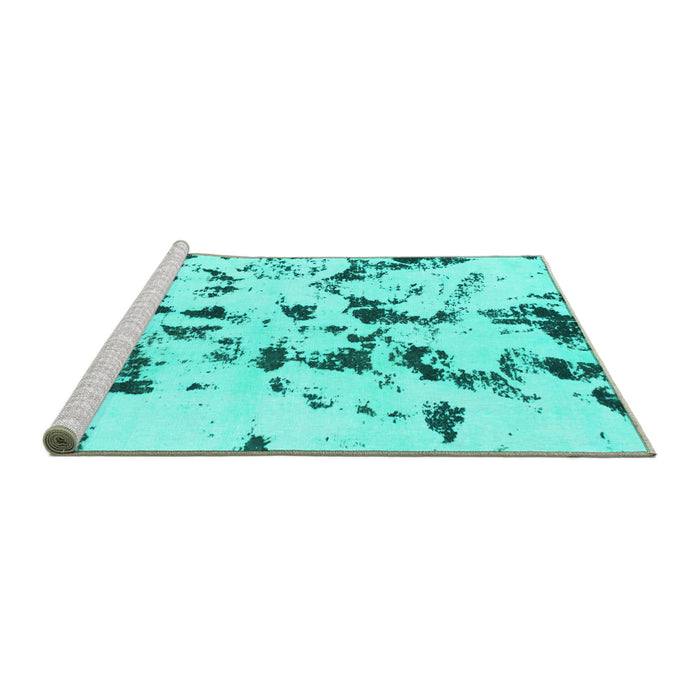 Sideview of Machine Washable Abstract Turquoise Modern Area Rugs, wshabs1131turq