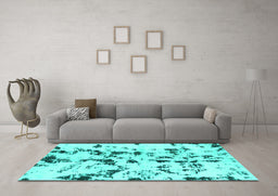 Machine Washable Abstract Turquoise Modern Area Rugs in a Living Room,, wshabs1131turq