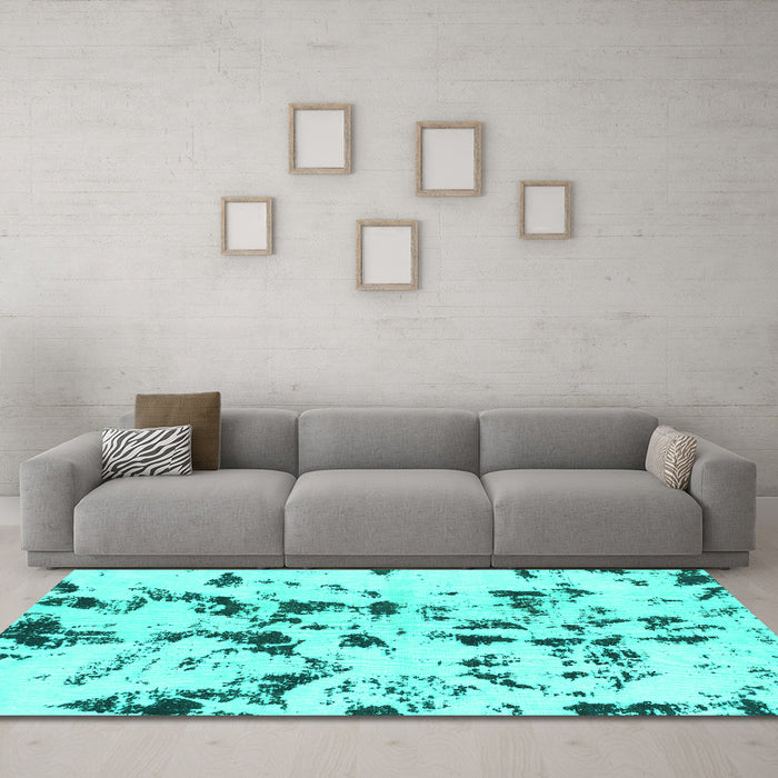 Machine Washable Abstract Turquoise Modern Area Rugs in a Living Room,, wshabs1131turq