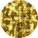 Round Machine Washable Abstract Yellow Modern Rug, wshabs1132yw