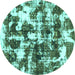 Round Machine Washable Abstract Turquoise Modern Area Rugs, wshabs1132turq